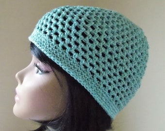 Sparkly aqua crochet beanie, poetess lacy hat, light blue glittery Juliette cap