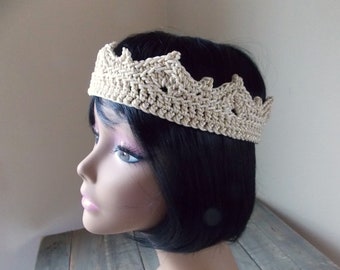 Gold color crochet tiara, adult or teen size costume circlet, prom party diadem, cosplay crown