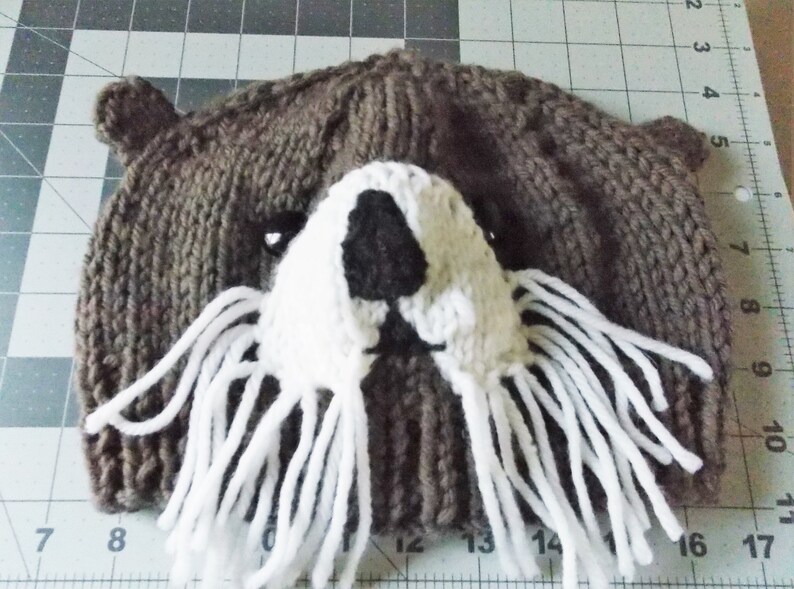 Knit Otter Beanie, Funny Animal Face Hat, Teen or Adult Sea Otter