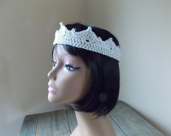 Crochet crown, silver tone adult or teen size tiara, costume crown, prom queen circlet
