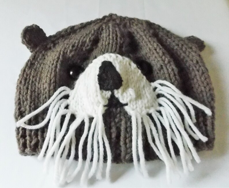 Knit Otter Beanie, Funny Animal Face Hat, Teen or Adult Sea Otter