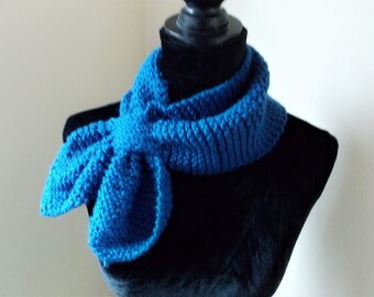 Blue keyhole scarf, hand knit cowl neck warmer