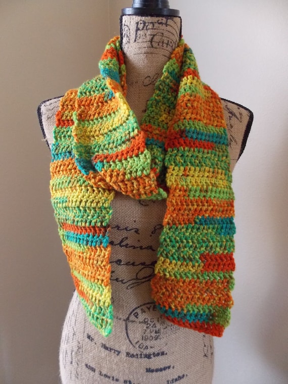 Fall colors scarf, variegated orange yellow green and blue neck warmer, autumn days and crisp fall evenings muffler