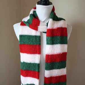 Striped Christmas scarf, red white and green winter neck warmer