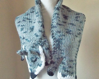 Knitted faux fur, gray fox scarf, viking animal wrap, wool pelt stole