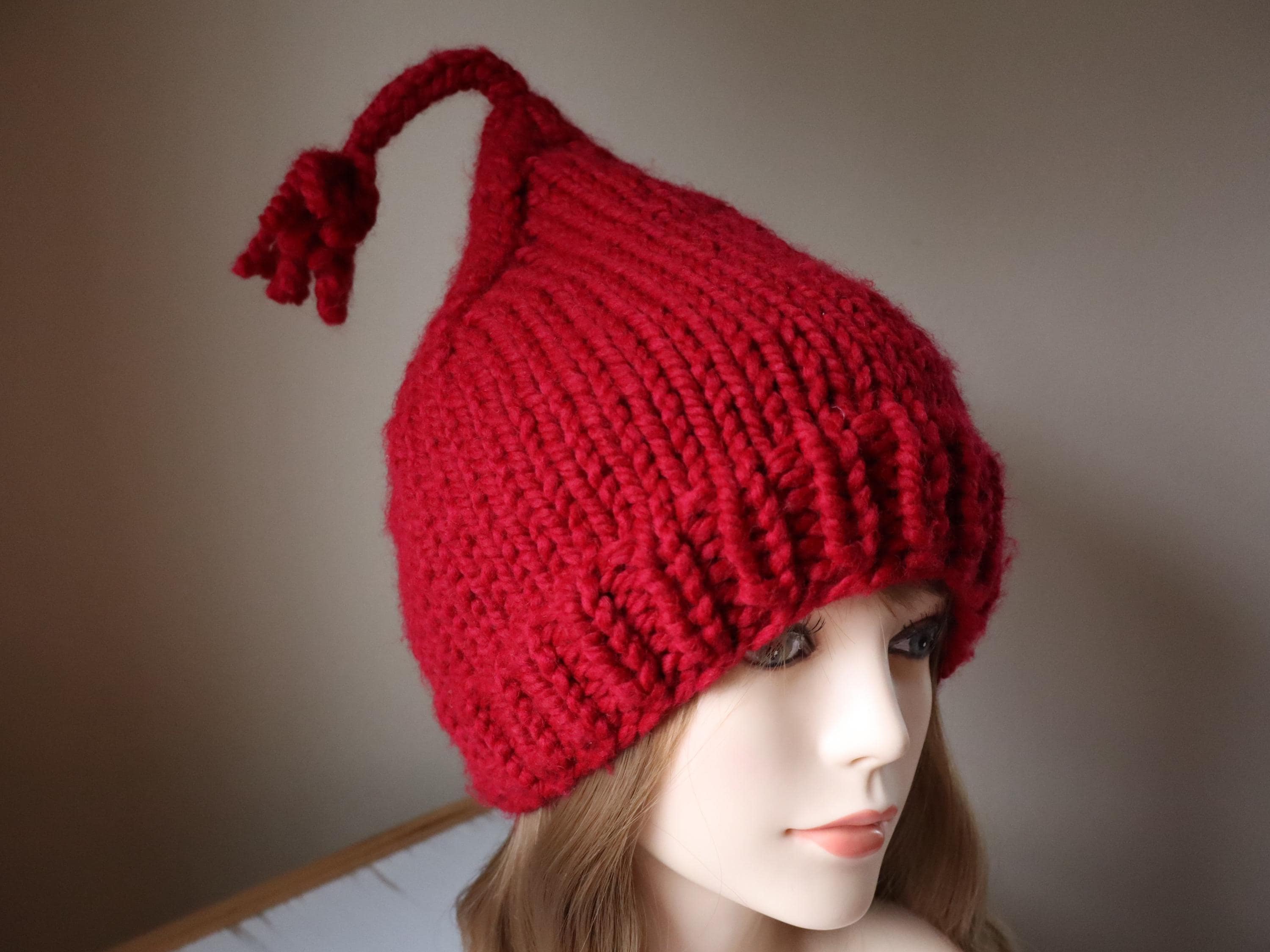 Red Norwegian Protest Hat, Knit Melt the Ice Beanie With Tassel