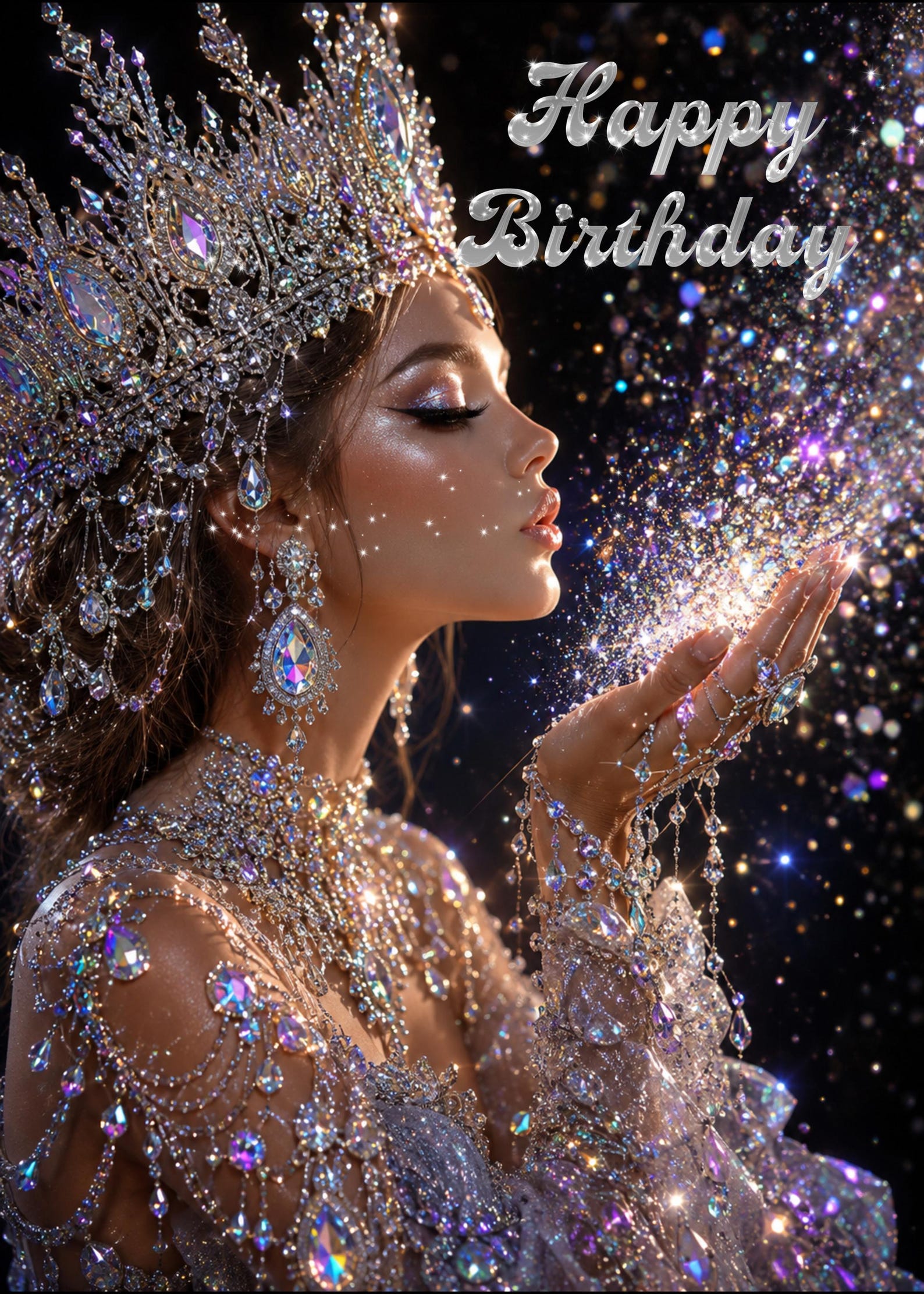 ANIMATED CARD: Sparkling Queen Blowing Glitter Happy Birthday Greeting ...