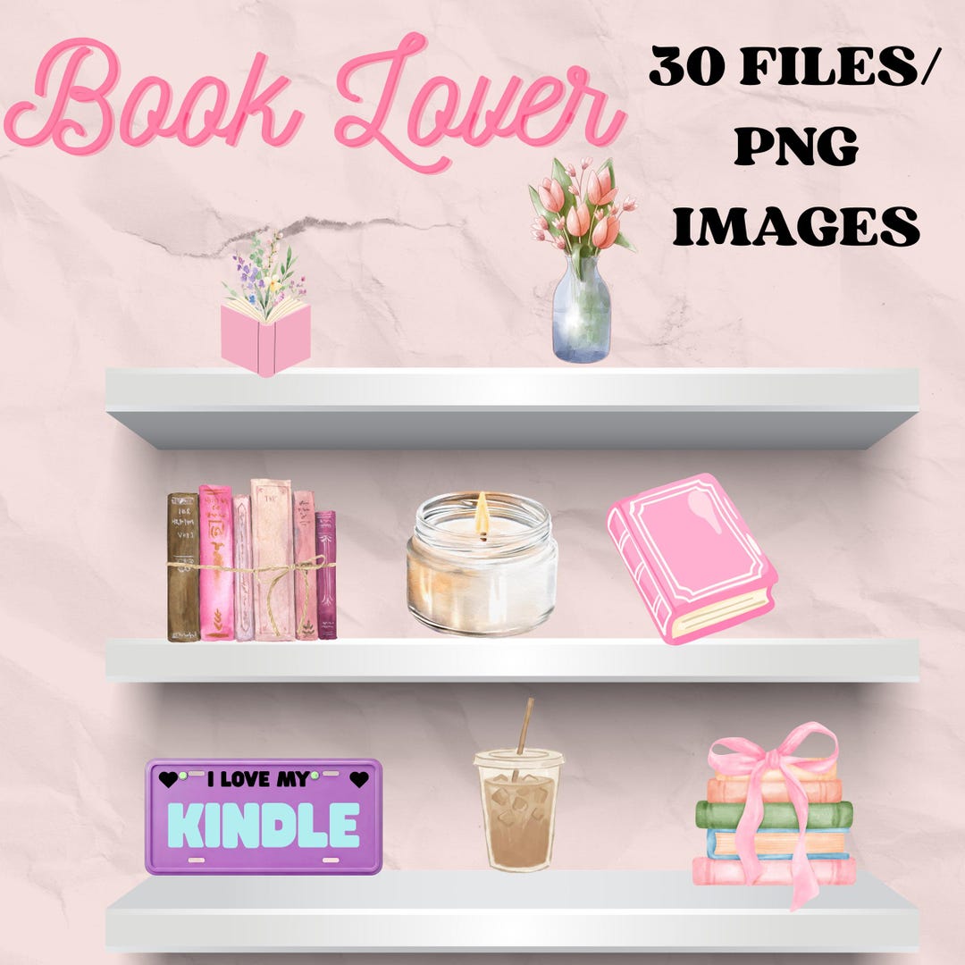 30 Cozy Book Lover PNG Clipart Bundle | Pink Reading Graphics (digital ...
