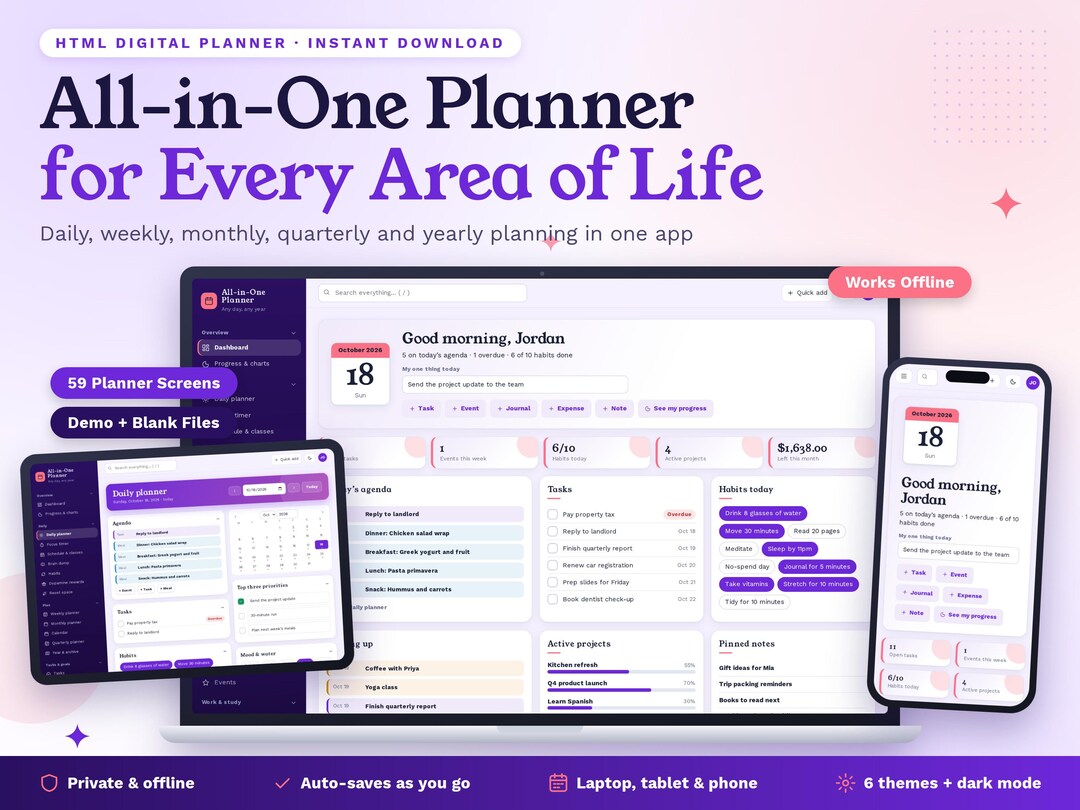 All-in-One Planner, Interactive HTML Digital Planner, Task Manager ...