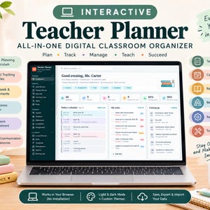 Digital Teacher Planner | Ultimate Lesson Planner, Gradebook & Attendance Tracker | Classroom Organizer  | Interactive HTML for Teachers