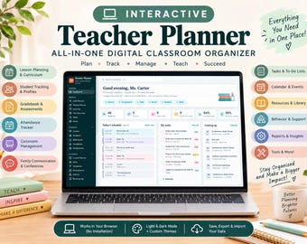 Digital Teacher Planner | Ultimate Lesson Planner, Gradebook & Attendance Tracker | Classroom Organizer  | Interactive HTML for Teachers