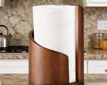 Suporte de Papel Toalha Moderno em Madeira – Suporte Curvo para Bancada de Cozinha – Decoração Minimalista em Madeira Natural