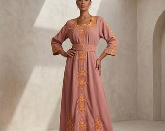Modernes Kabylenkleid, Königsblau, traditionelles algerisches Berberkleid mit Goldstickerei, Boho-Kaftan, Trachtenkleid, Damenbekleidung, Hochzeitskleid