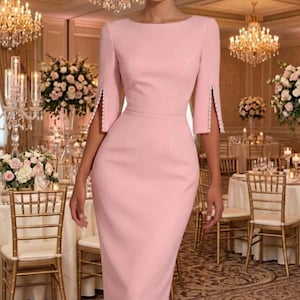 light pink pencil dress Soft Pink Cape + Pencil Dress Inspired From a Beautiful Design Custom Made  All Sizes