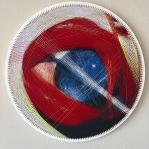 String art met lippen en lolly, 60 cm ronde wanddecoratie, uniek exemplaar