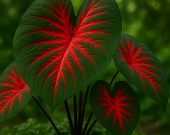 Bulbi di Caladium Heart’s A’Fire: pianta tropicale, fogliame ornamentale, facile da coltivare in giardino.