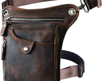 Leather Thigh Bag Men Women, Motorcycle Drop Leg Holster Bag, Vintage Hip Pack Waist Pouch, Hiking Travel Messenger Shoulder Utility Bag