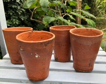 Set of four thumb pots, terracotta plant pots, vintage clay pots, pot quartet