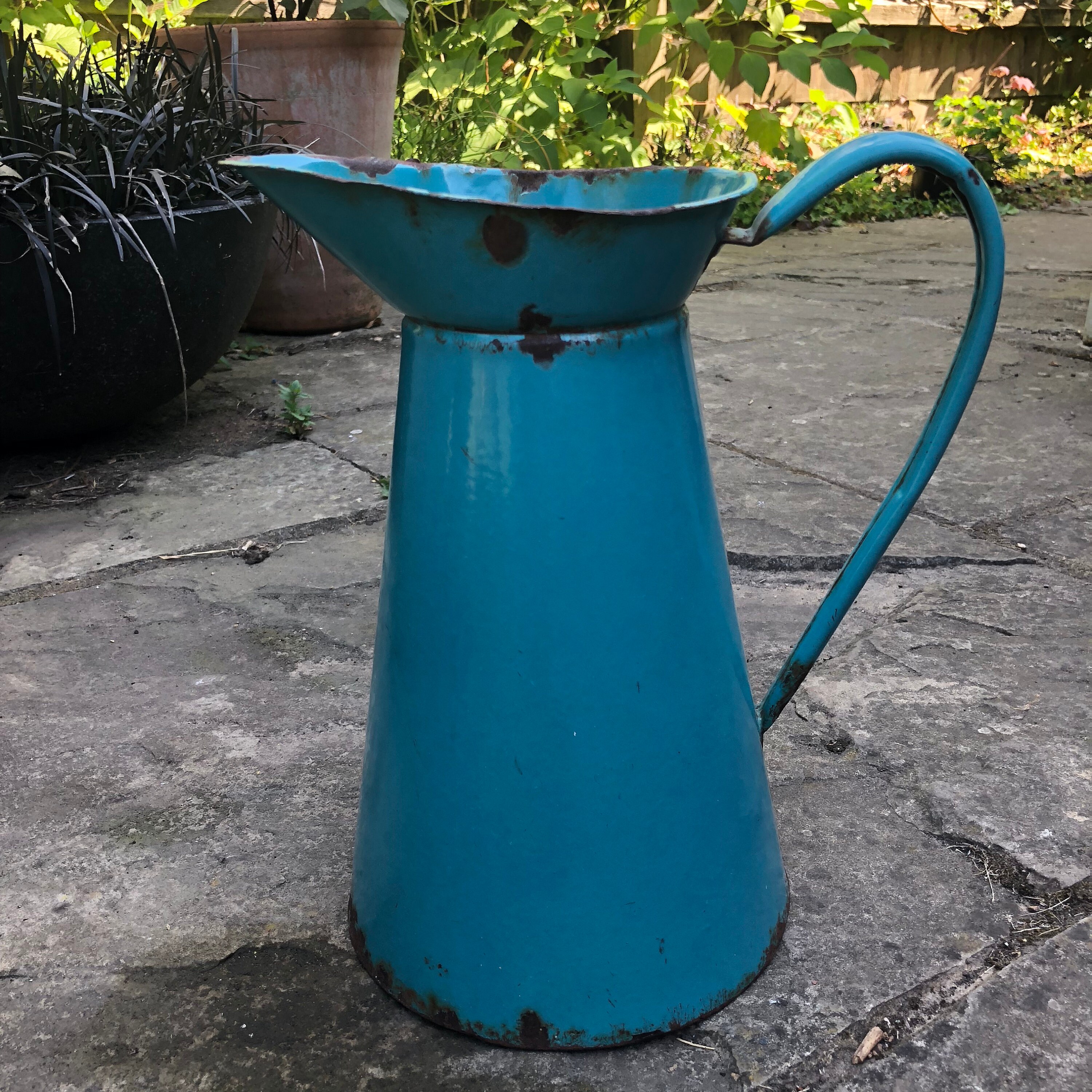 Vintage enamel jug teal jug flower vase teal blue metal Etsy
