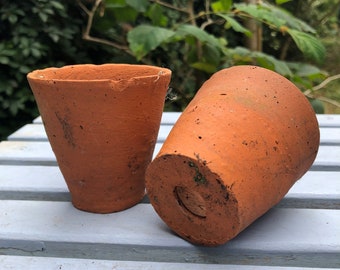 Pair of tiny thumb pots, terracotta plant pots, vintage clay pots