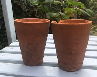 Pair of thumb pots, terracotta plant pots, vintage clay pots, pot duo