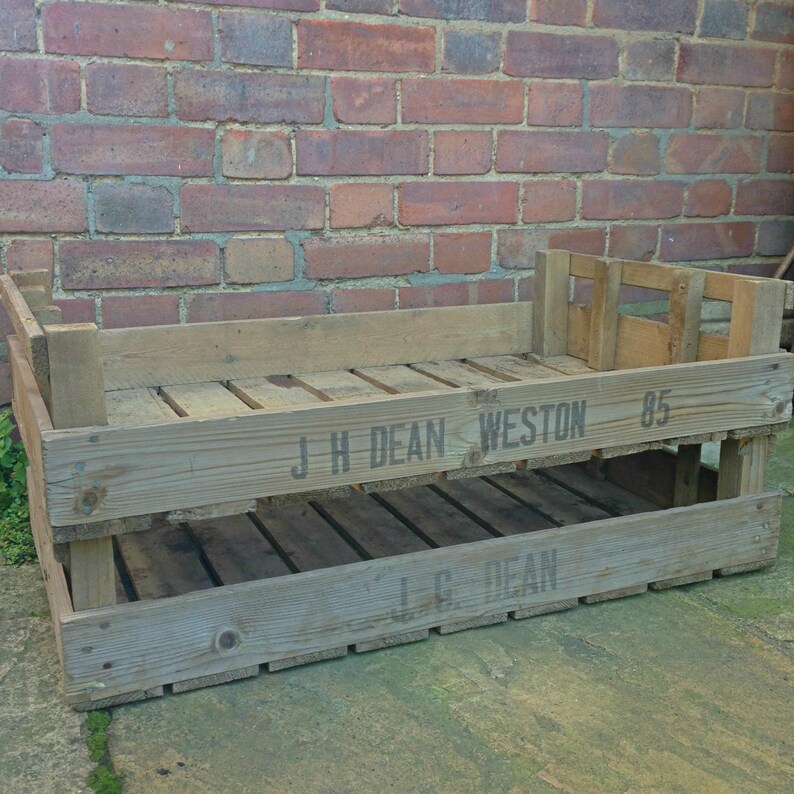 Authentic Rustic Look Grey Wooden Apple Planting Tray Box Crate Carrying Handles