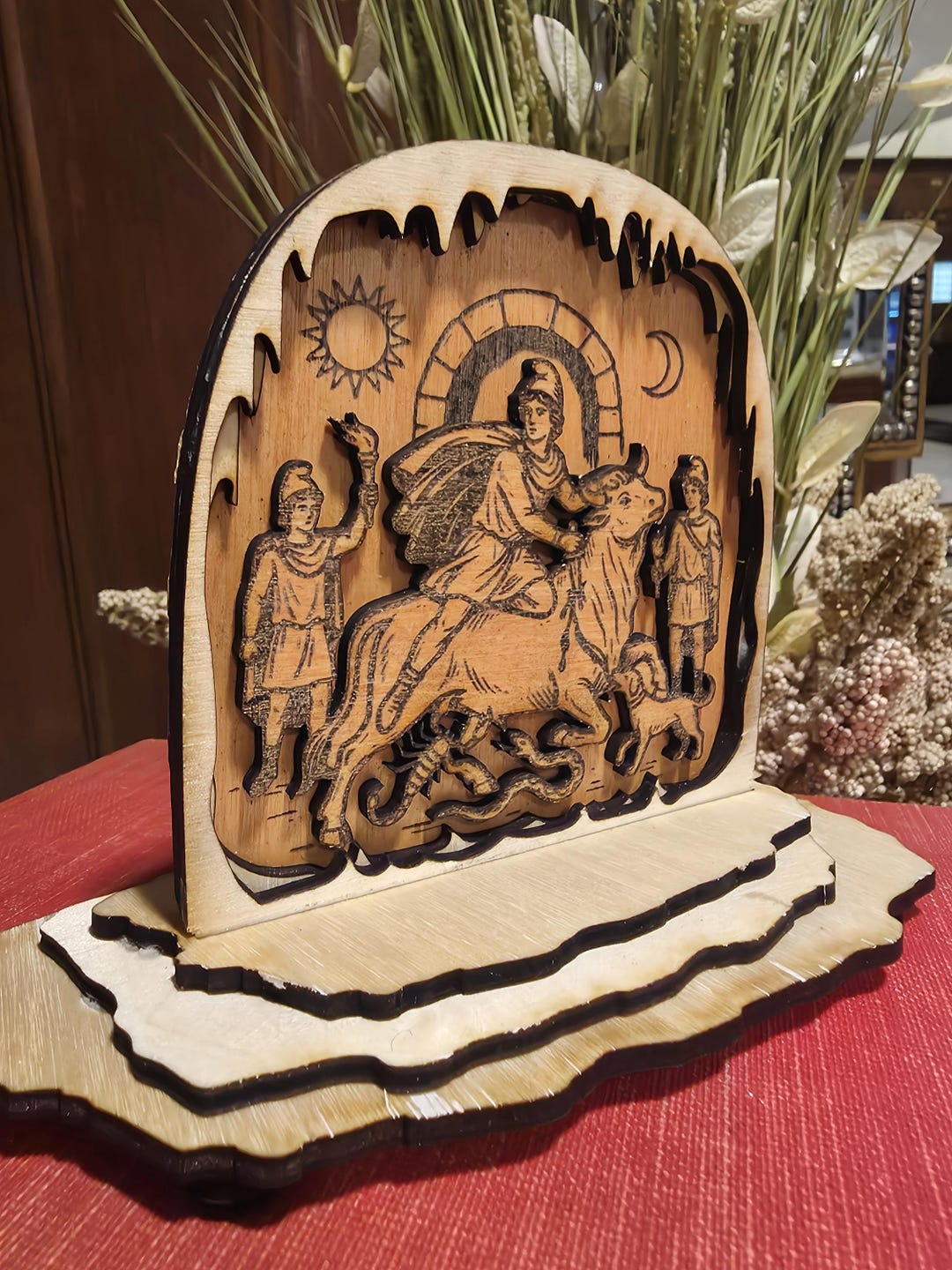 Mithras Wooden Statue Tauroctony - 3D Layered Laser Engraved Roman ...