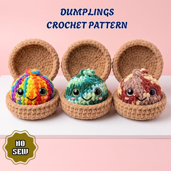Dumpling & Steamer Crochet Pattern, The Viral No Sew Dumpling Plushie Pattern, Easy Beginner Amigurumi Food Tutorial, Kawaii Plush Tutorial