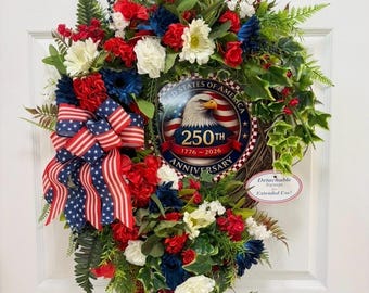 Patriotic Wreath with Detachable 250th Anniversary Sign