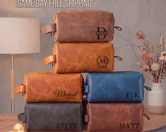 Personalized Men's Leather Toiletry Bag, Groomsmen Gifts, Father's Day Gift for Him, Dad, Anniversary Gift for Him, Gifts for Men, Husband