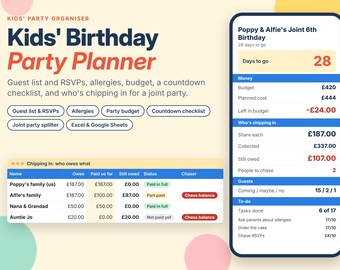 Kids Birthday Party Planner, UK Party Budget, Guest List and Checklist, Excel Google Sheets
