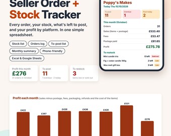 Seller Order Tracker Spreadsheet, Stock Inventory Tracker, Profit by Platform, Small Business Reseller Tracker UK, Google Sheets