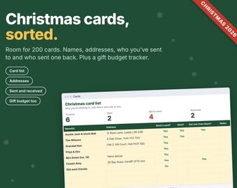 Christmas Card List Spreadsheet, Address Tracker, Sent and Received Card Log, Christmas Gift Budget Planner, Excel Google Sheets