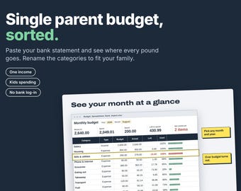 Single Parent Budget Spreadsheet UK, Bank Statement Import, Excel Google Sheets (Digital Download)