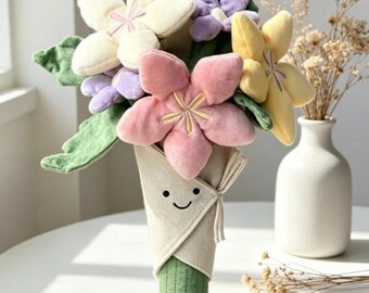 Jellycat Flower Bouquet Plush SetRose & Mixed Lily Stuffed Flowers, Unique Valentines Birthday Gift