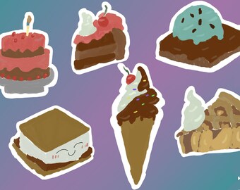 Dessert Collection Vinyl Sticker Sheet: Cake, S'more, Ice Cream, Pie, Brownie