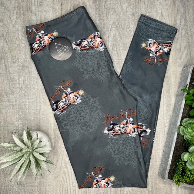 All-Over Print Leggings with Pockets Harley Davidson red