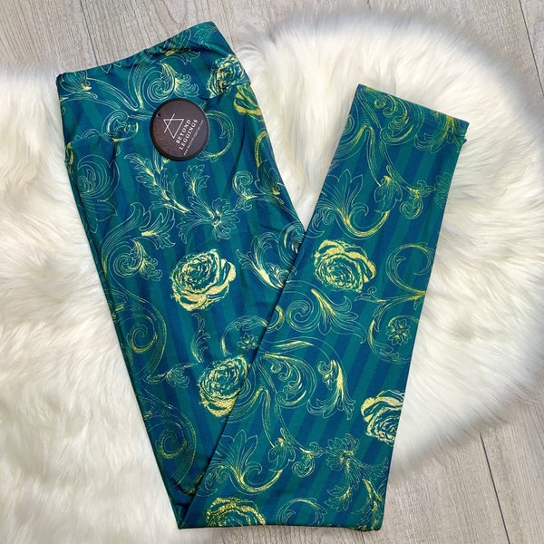 Haunted Mansion Wallpaper Golden Rose Leggings - Elegant Floral Patterned Pants with Luxurious Gothic Touch for Unique Style