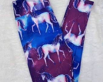 Galaxy Unicorn Blue Purple Ombre Print Kids Leggings
