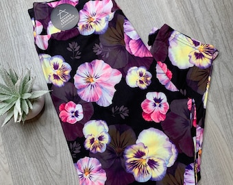 Pansy Flower High-Rise Crop Leggings