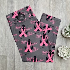 Pink Ribbon Anchor Capri Leggings - Inspirational 'Hope Anchors the Soul' Pants for Support and Awareness