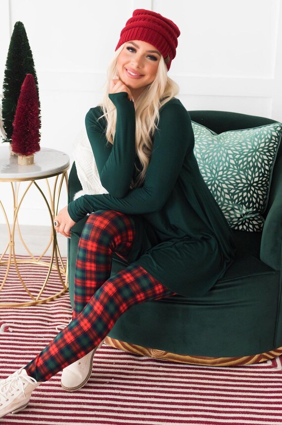 Christmas Green Red Plaid Print Soft Leggings Etsy Canada