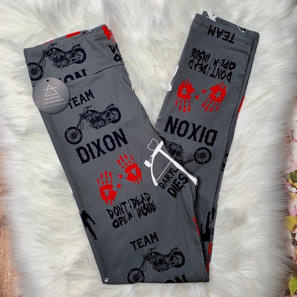 Walking Dead Inspired Gray Leggings - Blood, Zombies, and Team Dixon