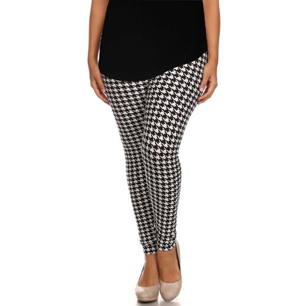 Leggings blancs et noirs Classic Comfort à imprimé pied-de-poule