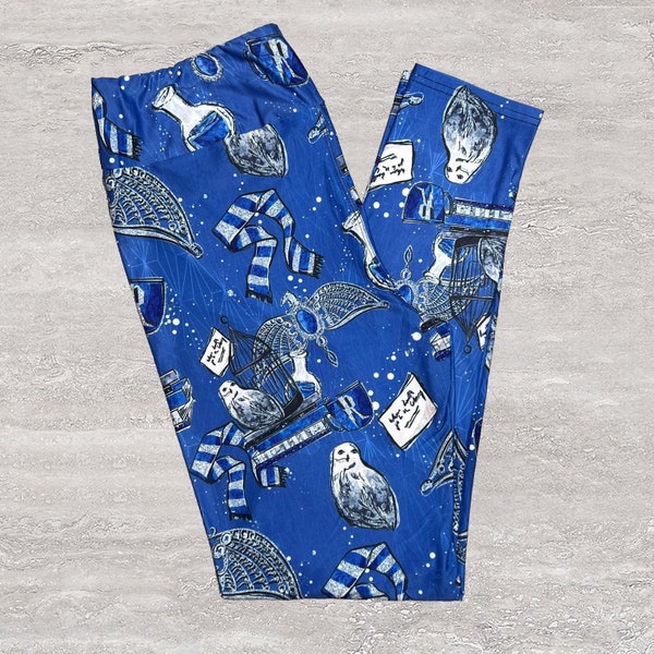 Blue Wizard House Print Leggings - Adult & Kids