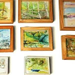 Set of 9 Watercolor Paintings A5, Nature Landscapes, Animal Art, Rustic Decor