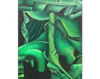 Monochromatic Palm Leaves Acrylic Painting Print on Matte Canvas