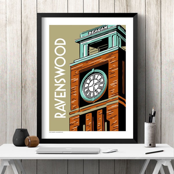 affiche de Chicago | Quartier de Chicago | Ville de Chicago | Rétro de Chicago | Cadre Chicago | Graphique de Chicago | Illustration de Chicago | Ravenswood