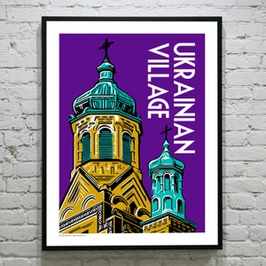 Chicago Poster Chicago Neighborhood Chicago City Chicago Retro Chicago Frame Chicago Graphic Illustration UKRAINIAN VILLAGE image 2