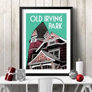 affiche de Chicago | Quartier de Chicago | Ville de Chicago | Rétro de Chicago | Cadre Chicago | Graphique de Chicago | Illustration | OLD IRVING PARK